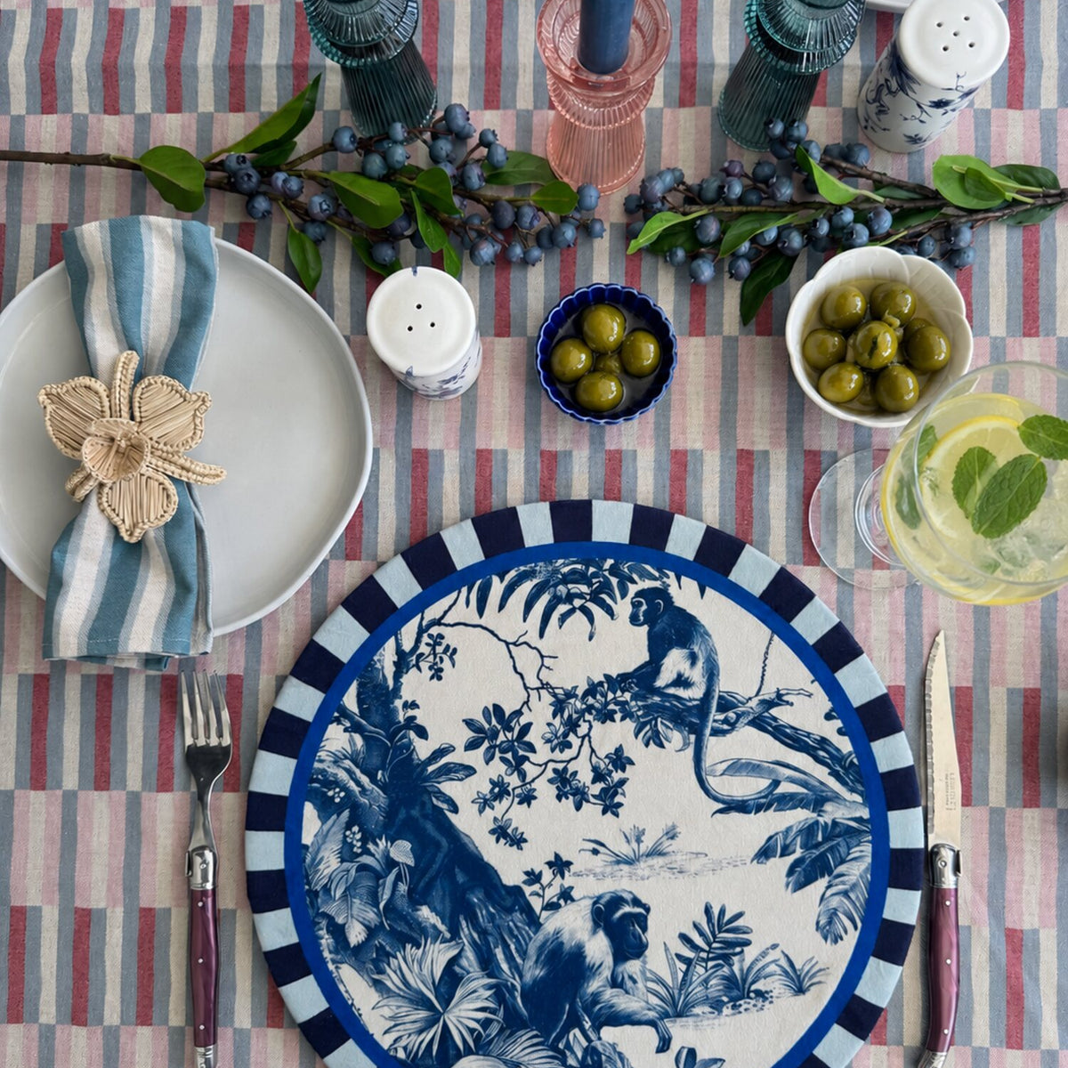 Individuales Jungle Bleu sobre Mantel La Provence