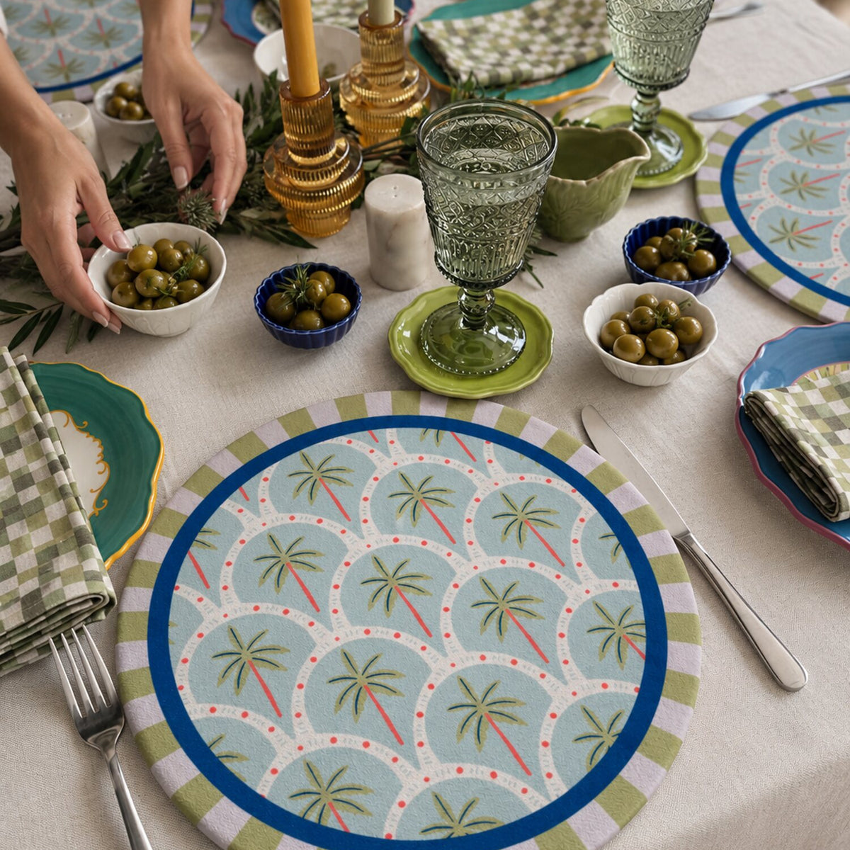 Individual Palma en mesa puesta